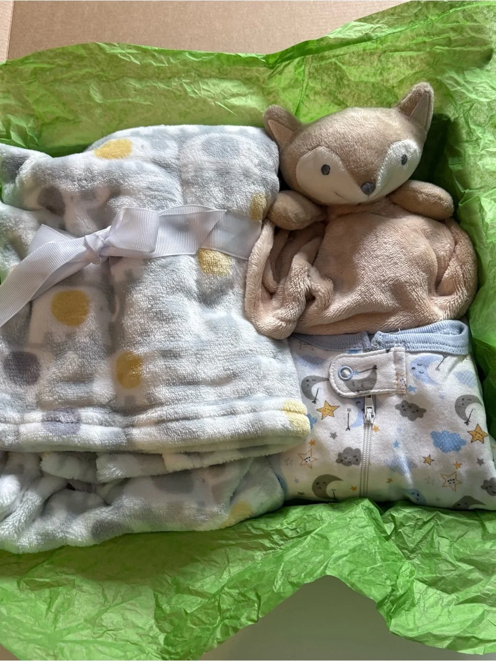 Swiggles Neutral Dot Plush Blanket & Fox Lovey Set - Yellow, Gray, Cream